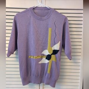 Vintage Short Sleeve Sweater with Abstract Design